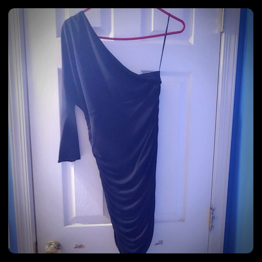 Black one arm mini dress